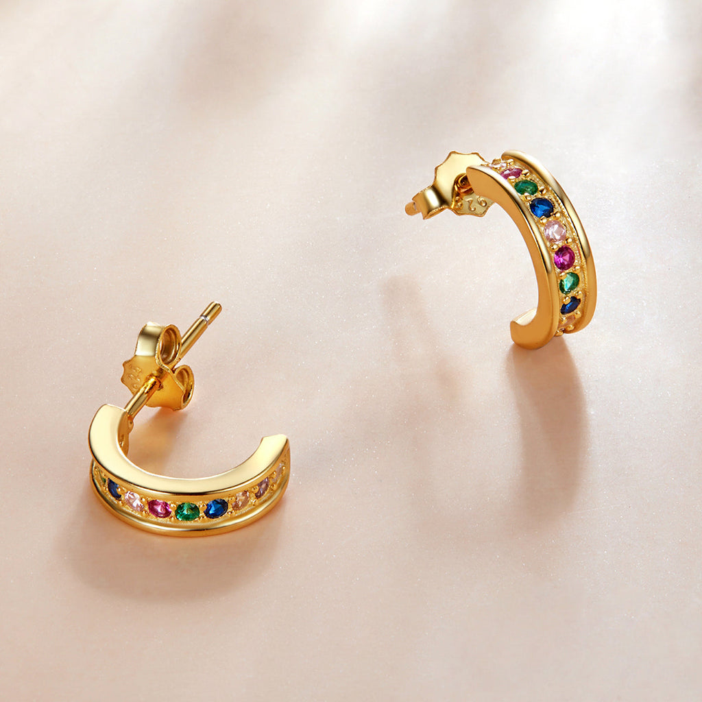 925 Sterling Silver Earrings with Pavé Setting CZ, 1.1*0.3 cm