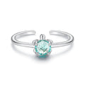925 Sterling Silver White Gold Plated Transparent Glass Turtle Ring