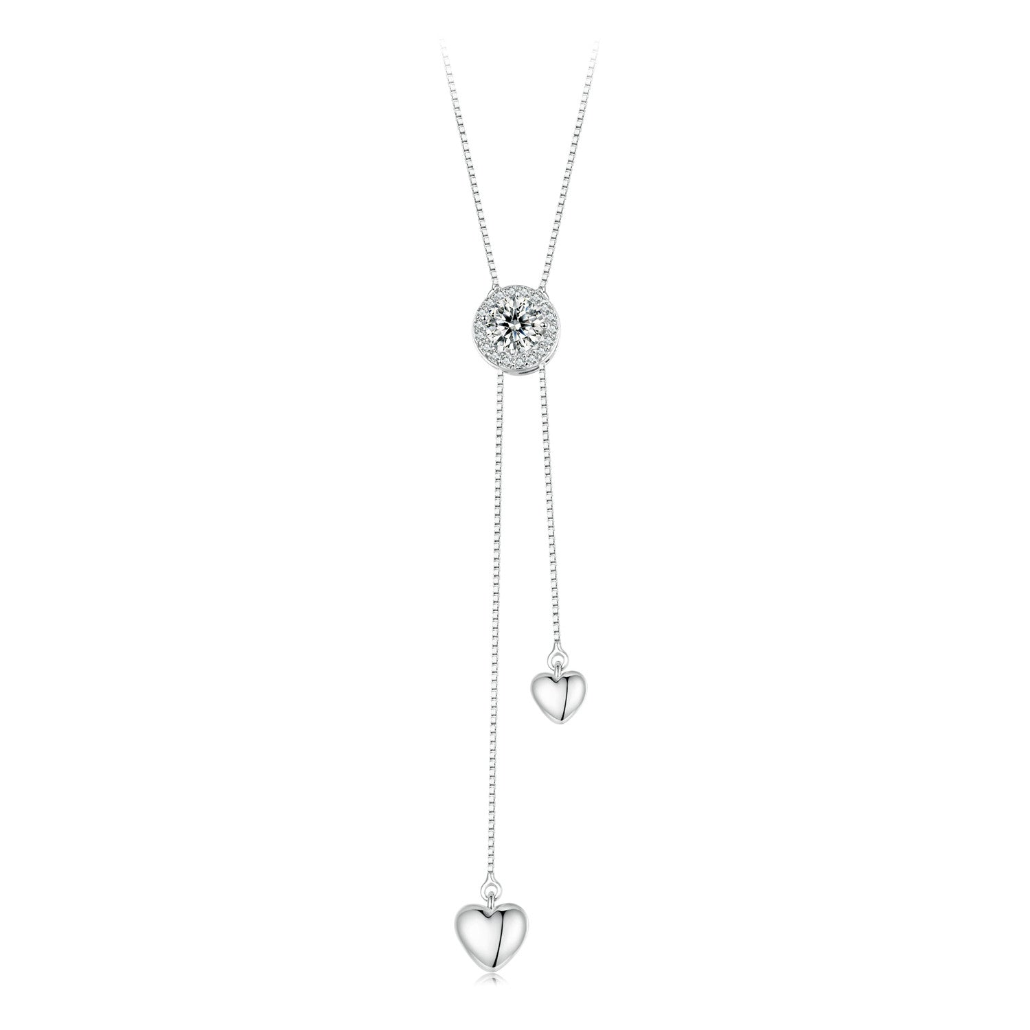 925 Sterling Silver 5mm Moissanite Necklace with Pavé Setting in White Gold, 450mm Length for Women