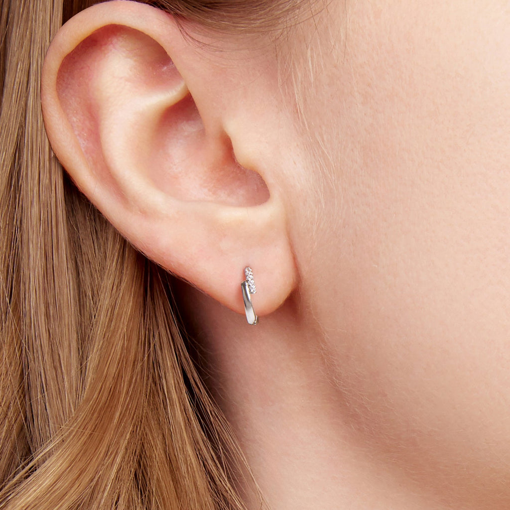 925 Sterling Silver Earrings with Pavé Setting CZ in White Gold for Women