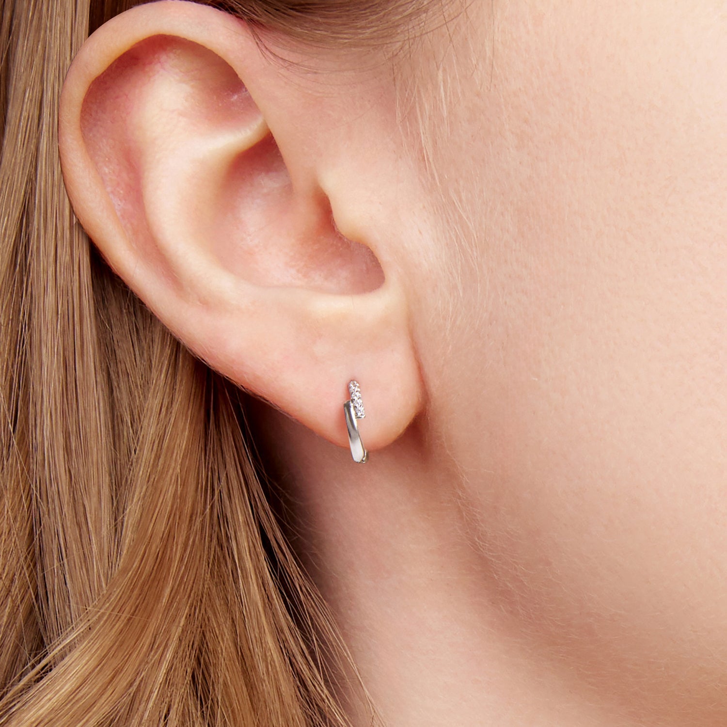 925 Sterling Silver Earrings with Pavé Setting CZ in White Gold for Women