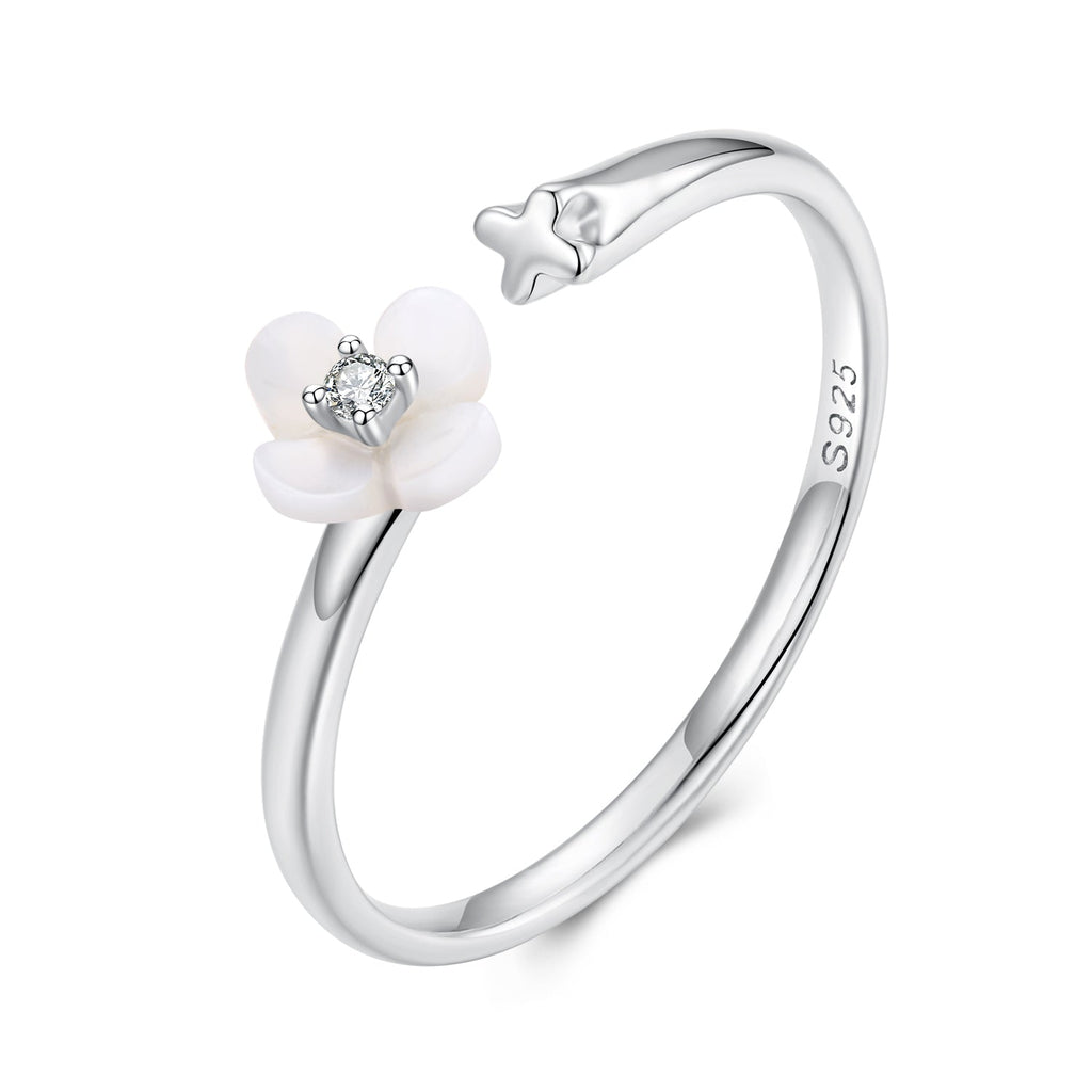925 Sterling Silver White Gold Plated Ring with Nacre and CZ for Women