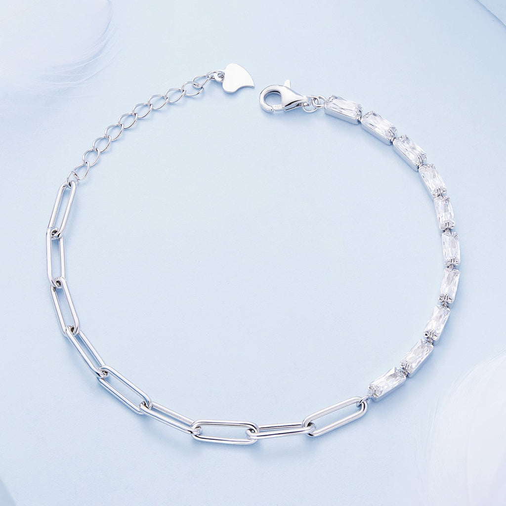925 Sterling Silver Pavé Setting CZ Bracelet with Platinum Plating, Adjustable 14.5+3cm, for Women