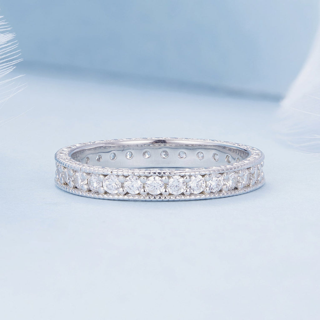 925 Sterling Silver S925 Pavé Setting CZ Ring for Women, Size 6.0, Width 2.6mm