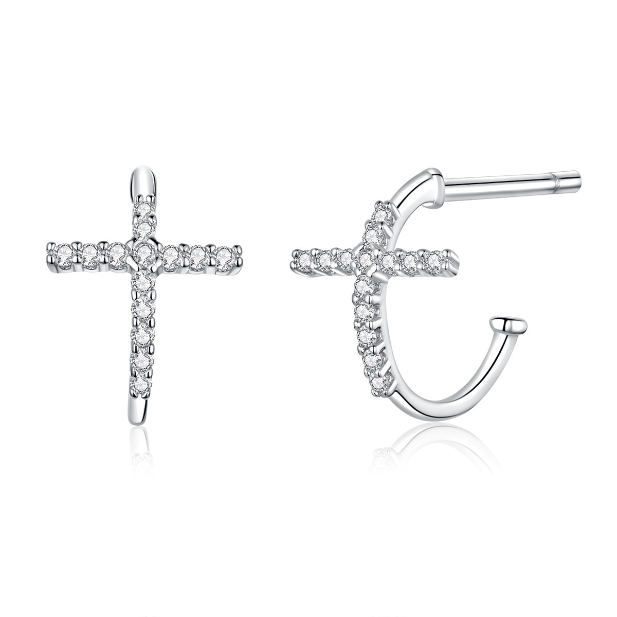 S925 Sterling Silver Earrings with Pavé Set CZ in Platinum Finish