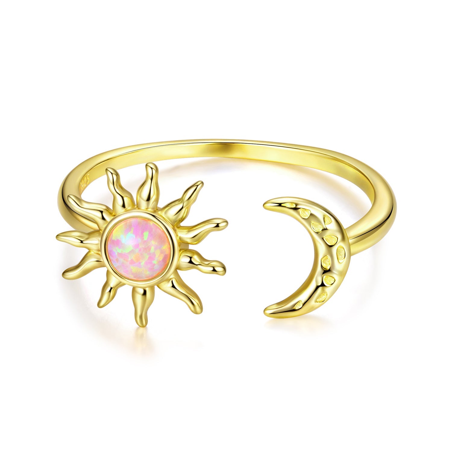 925 Sterling Silver Gold Plated Ring with Synthetic Opal Sun & Moon for Women