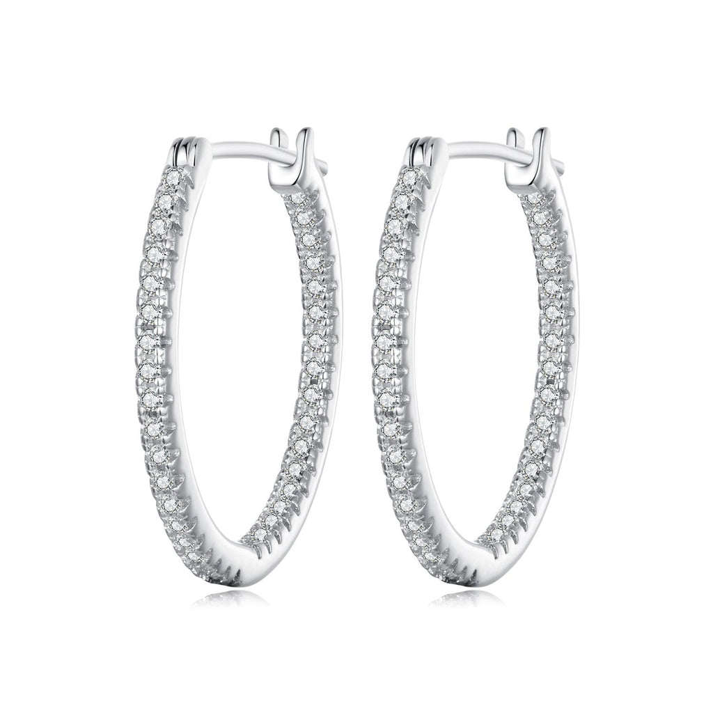 925 Sterling Silver Earrings with Pave Setting CZ in White Gold for Women