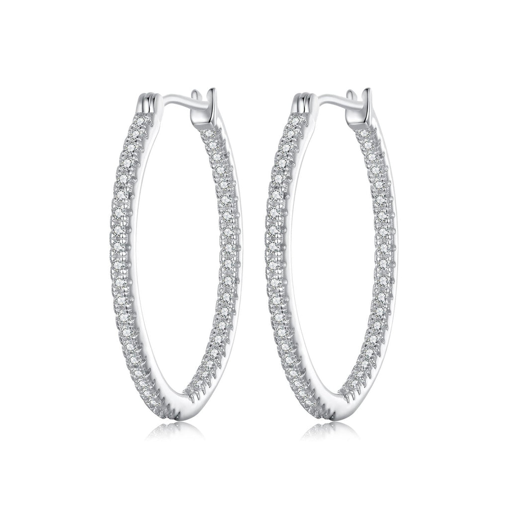 925 Sterling Silver Earrings with Pave Setting CZ in White Gold for Women