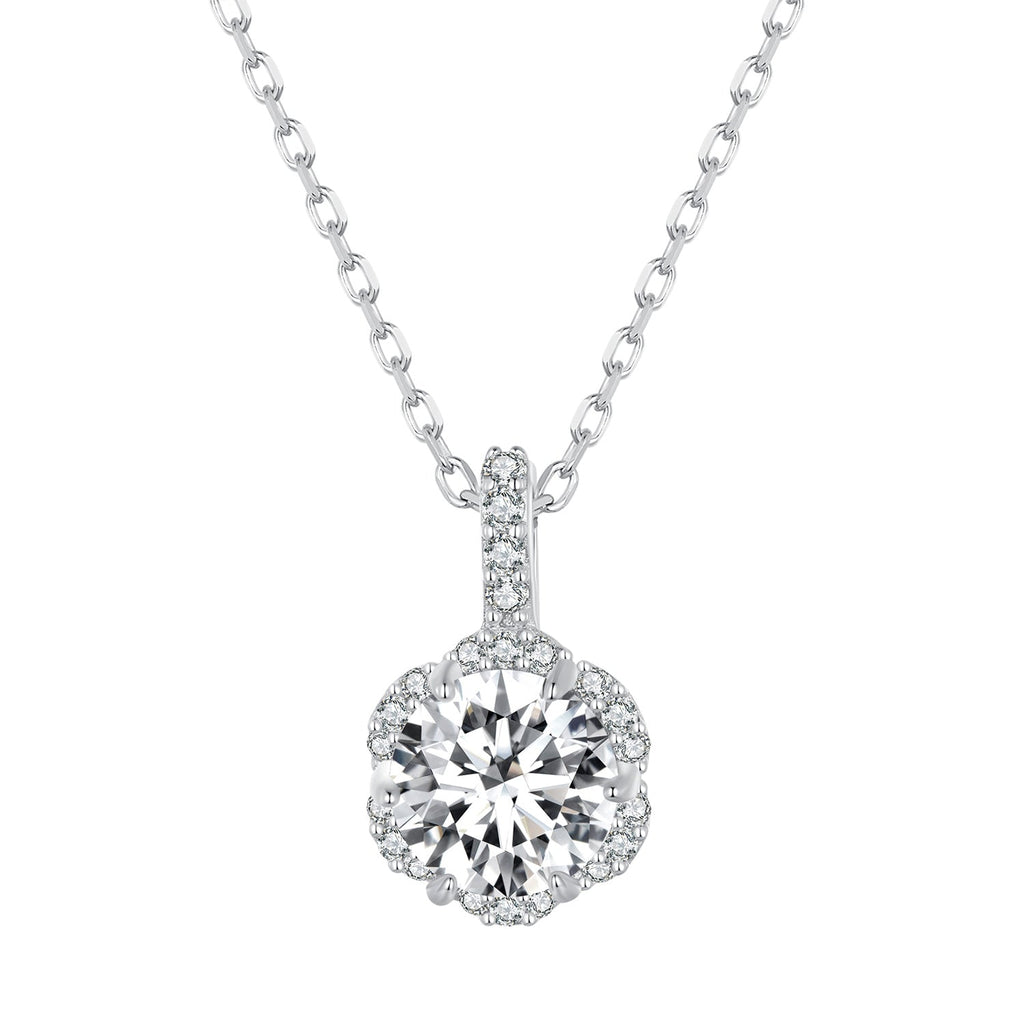 925 Sterling Silver Moissanite Pendant Necklace for Women - 45cm