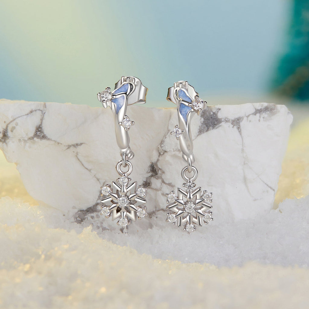 925 Sterling Silver Earrings with Plated White Gold, 2.2*0.7cm, Enamel + Pavé Setting for Women