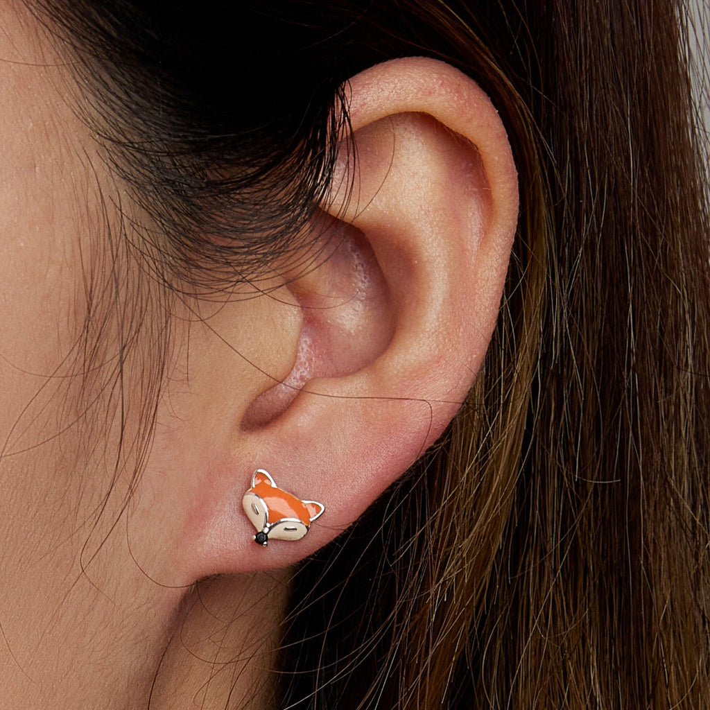 925 Sterling Silver Earrings with Pavé Setting and Enamel Process, Oxidized, 0.7*0.9cm for Women