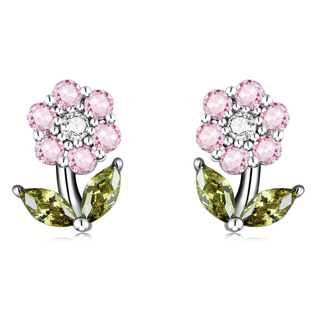 925 Sterling Silver Earrings with Pavé Setting CZ in White Gold