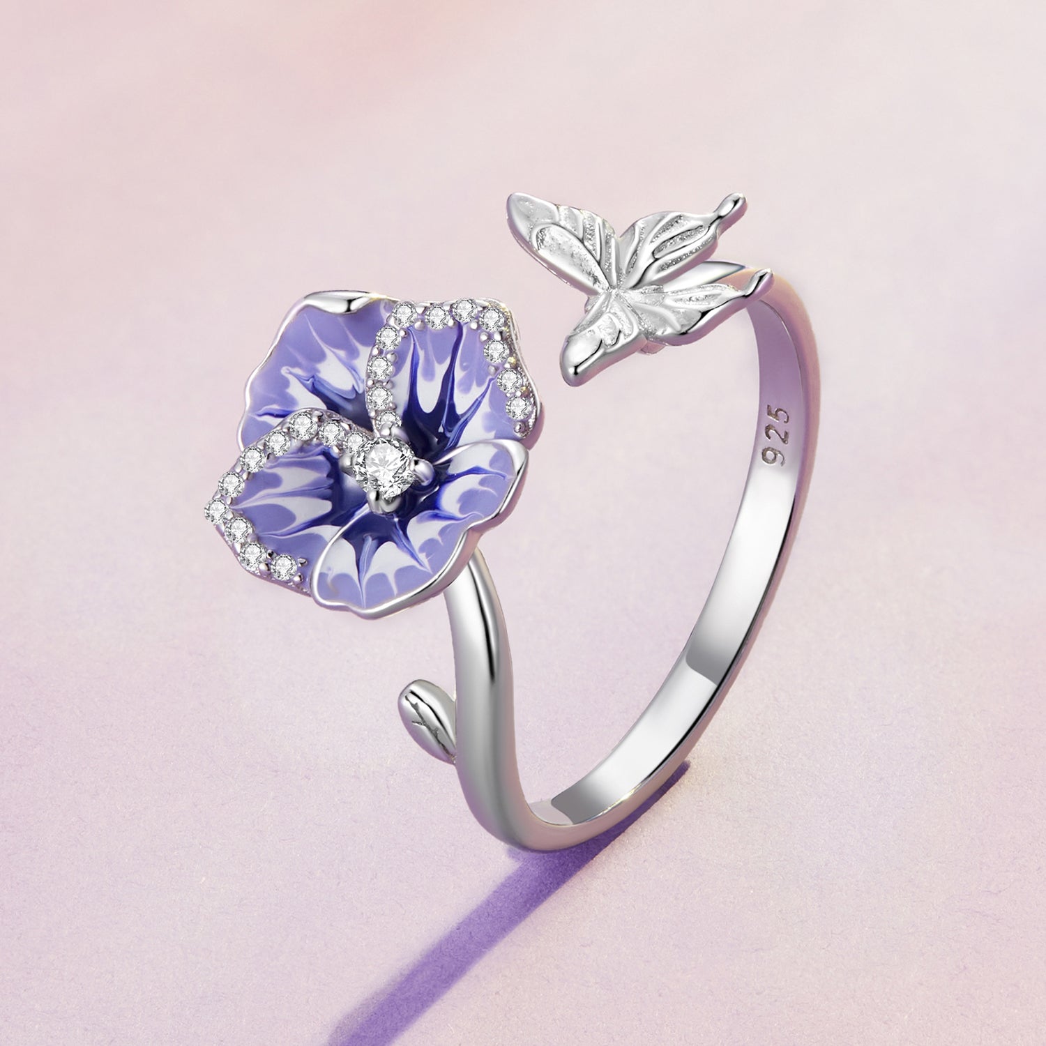 925 Sterling Silver Enamel Process Pavé Setting CZ Ring for Women