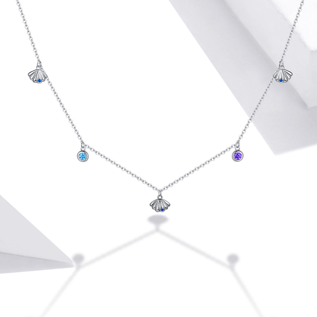 925 Sterling Silver Adjustable Necklace with Scallop Design and Pavé Setting CZ