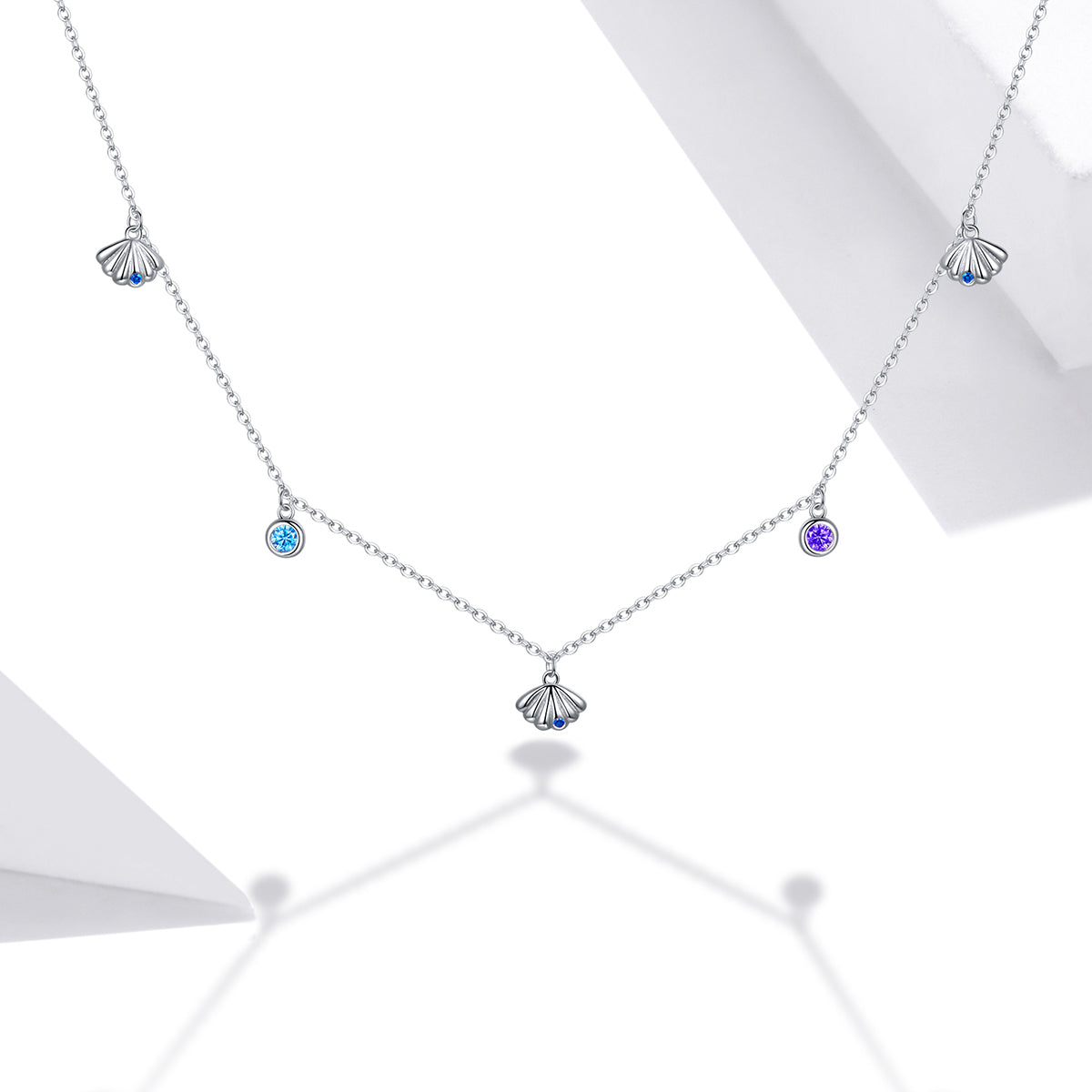 925 Sterling Silver Adjustable Necklace with Scallop Design and Pavé Setting CZ