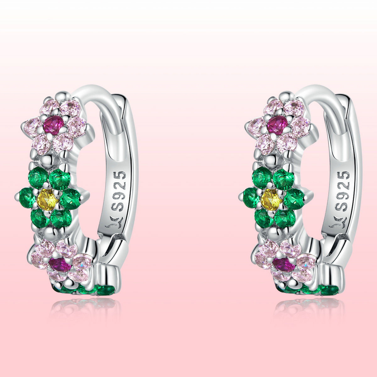 925 Sterling Silver Earrings with CZ in Pavé Setting - 1.3x0.4cm for Women