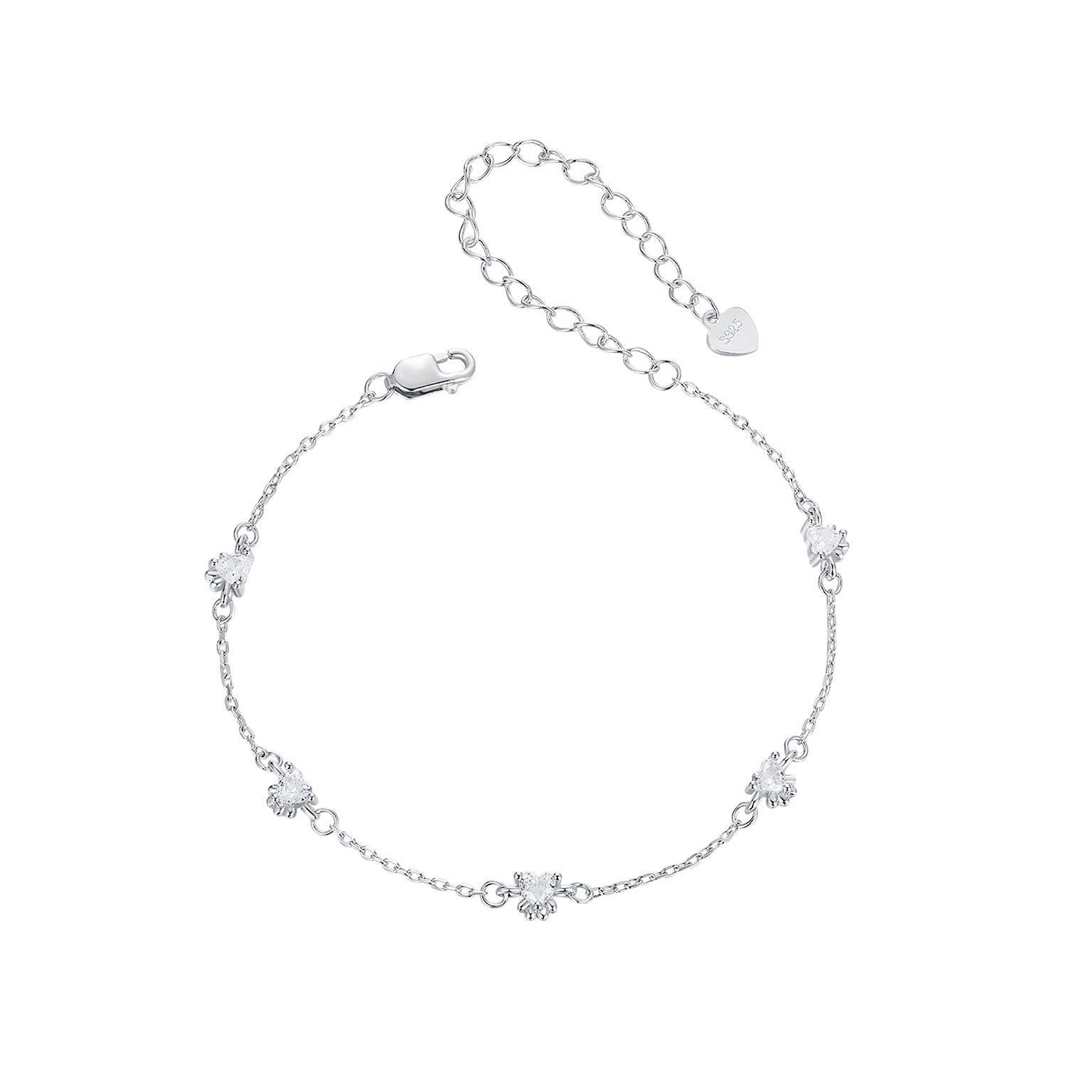 925 Sterling Silver Bracelet with Pavé Setting CZ and White Gold Plating