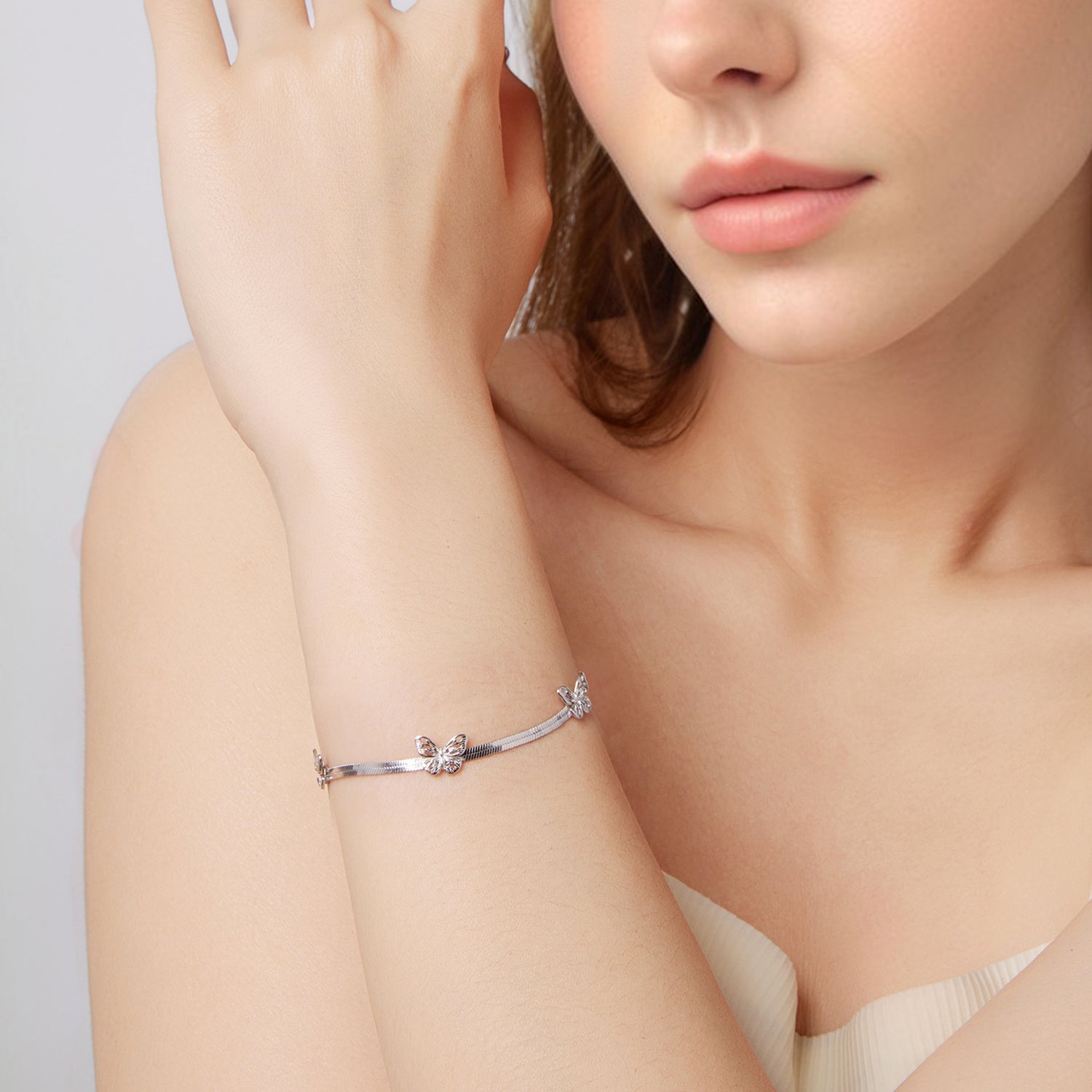 925 Sterling Silver Plated White Gold Adjustable Bracelet for Women