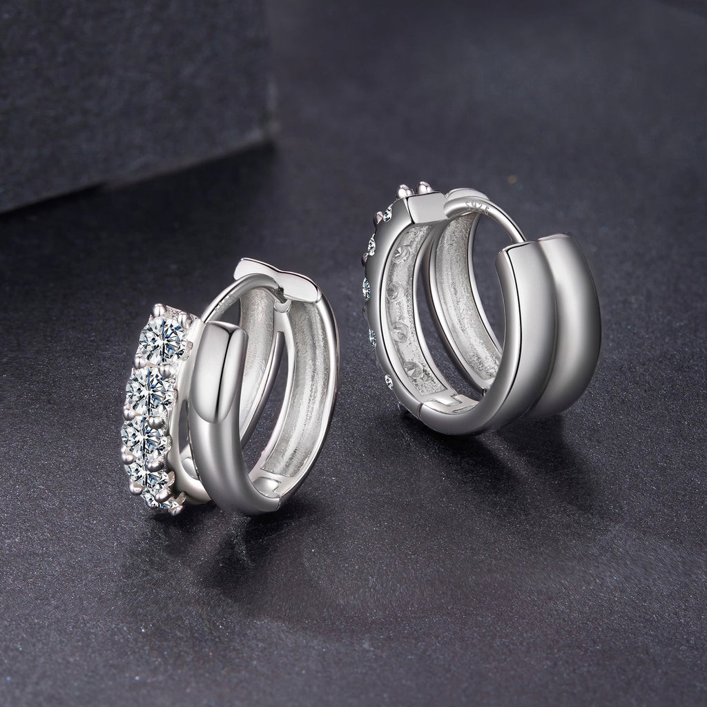 925 Sterling Silver Moissanite 0.06 Carat White Gold Plated Earrings for Women