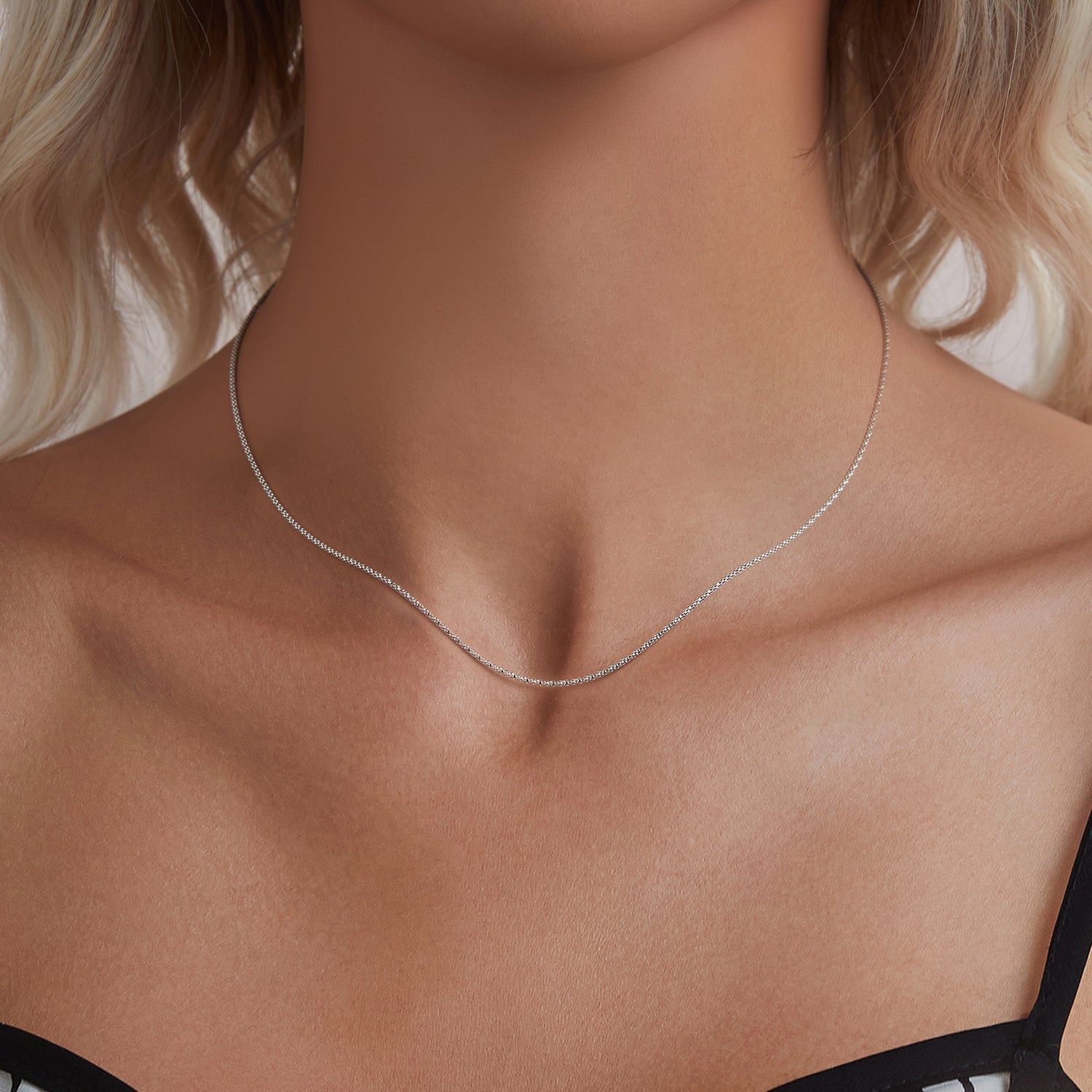 925 Sterling Silver White Gold Plated 40+5cm Necklace for Women