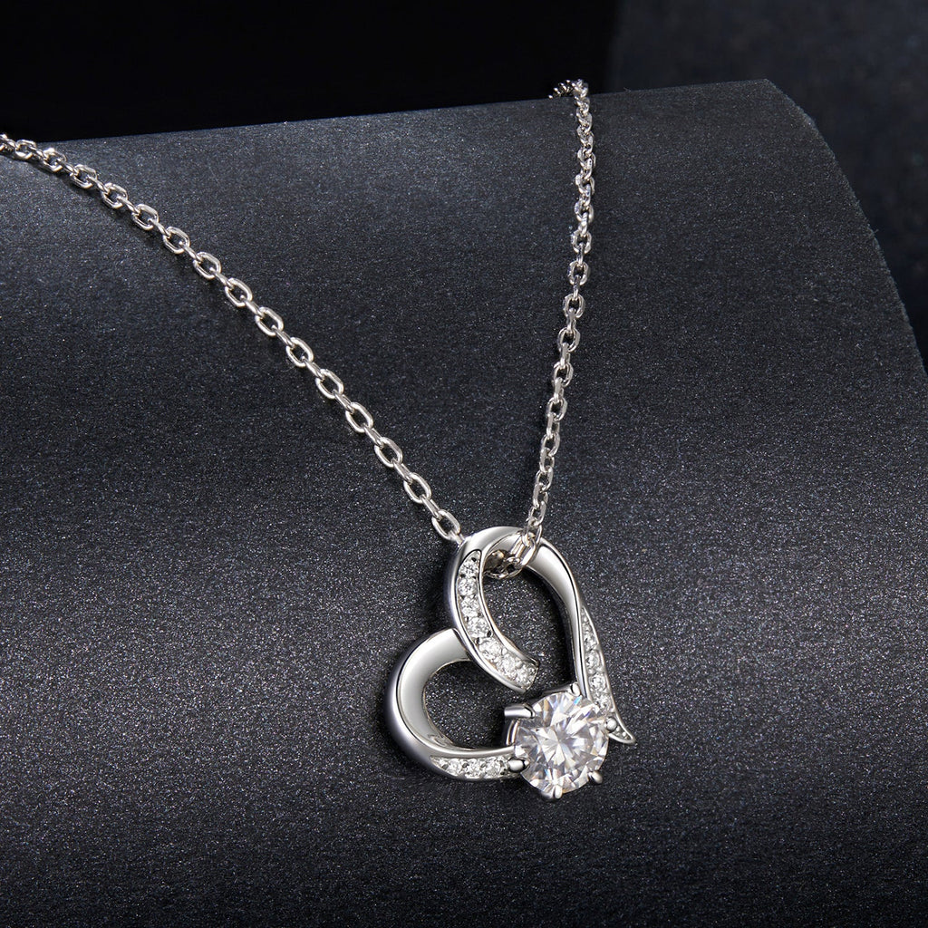 925 Sterling Silver Moissanite Necklace with Pendant and White Gold Plating for Women