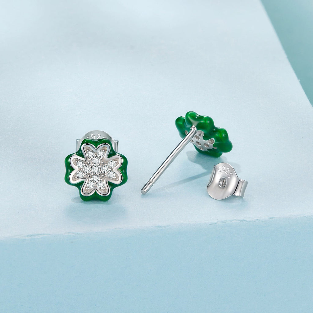 925 Sterling Silver Earrings with Pavé Set CZ & White Gold Plating, 0.75cm for Women