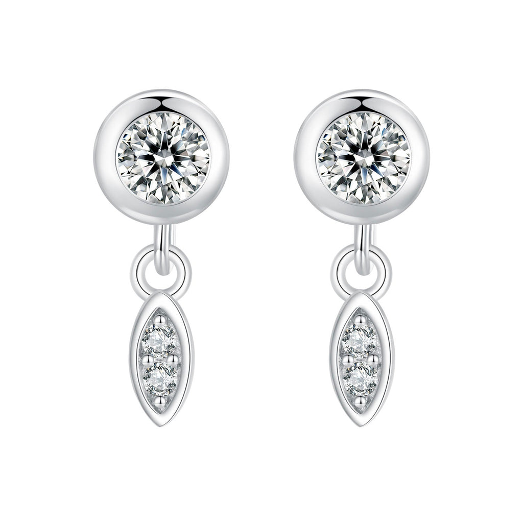 925 Sterling Silver Earrings with Pavé Setting CZ in White Gold - 11*4mm