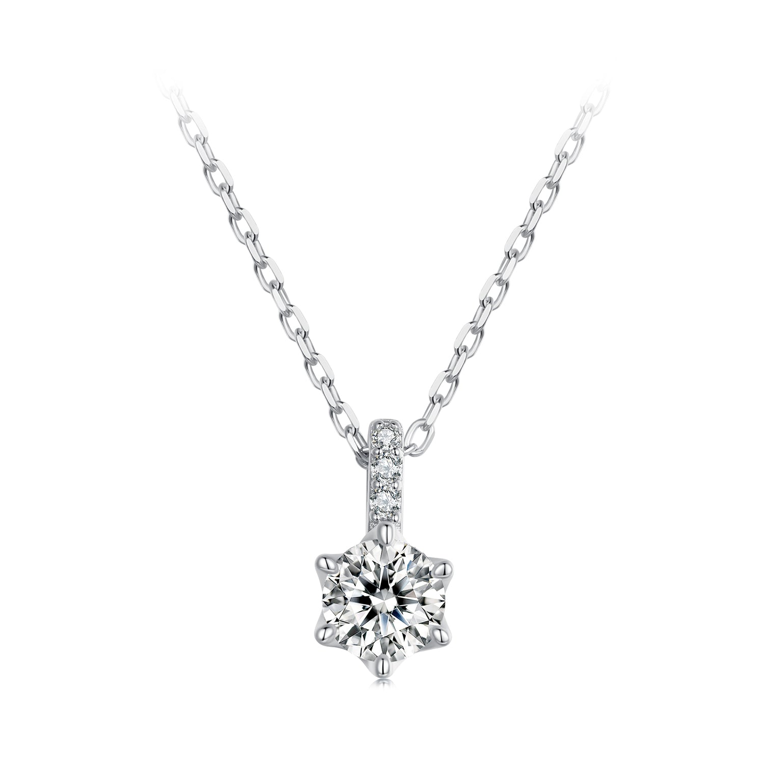 925 Sterling Silver Moissanite Plated Platinum Necklace for Women, 6.5mm, Style L, 400mm Length