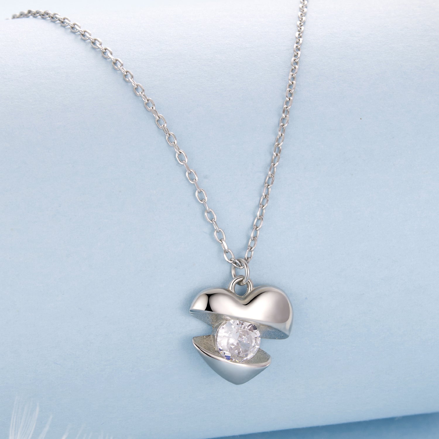 925 Sterling Silver White Gold Plated 40cm+5cm Length CZ Necklace for Women