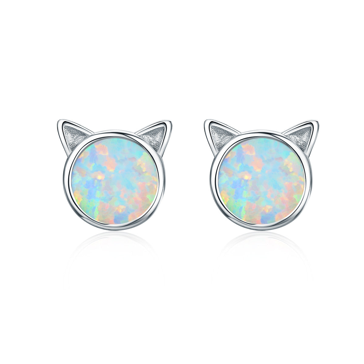 925 Sterling Silver Plated Rose Gold Opal Earrings 0.8cm for Women