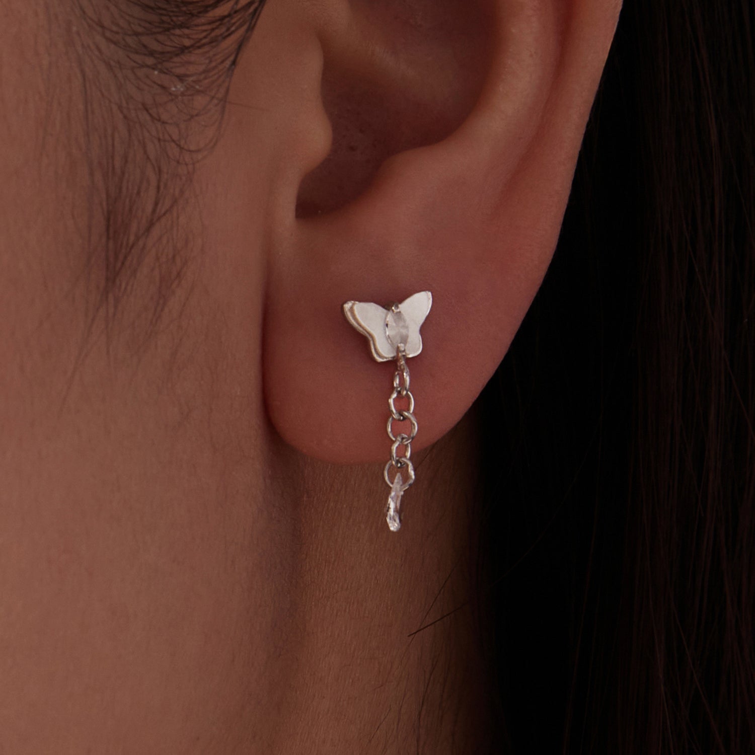 925 Sterling Silver & Brass Earrings with White Gold Plating, 2.0x0.8cm for Women