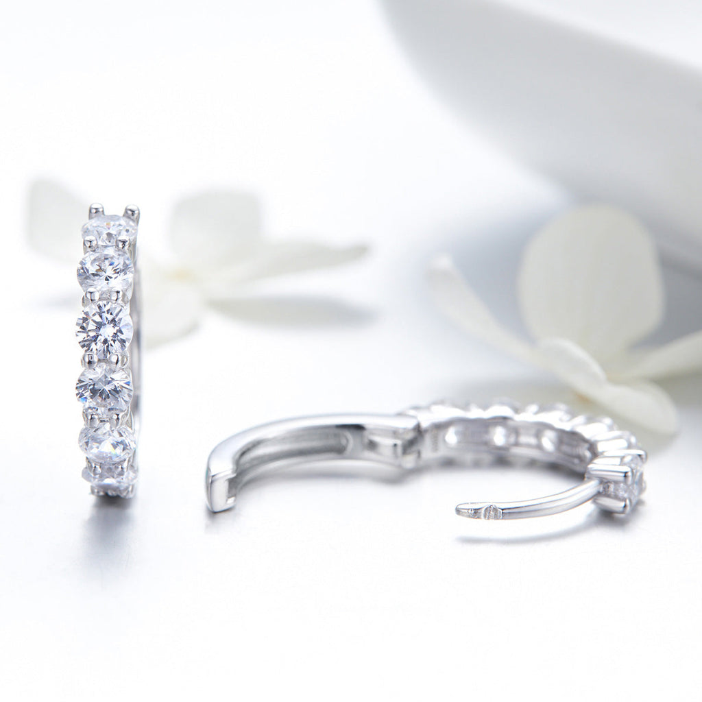 925 Sterling Silver Earrings with Pavé CZ in Platinum Plating, 1.6 x 0.3 cm for Women
