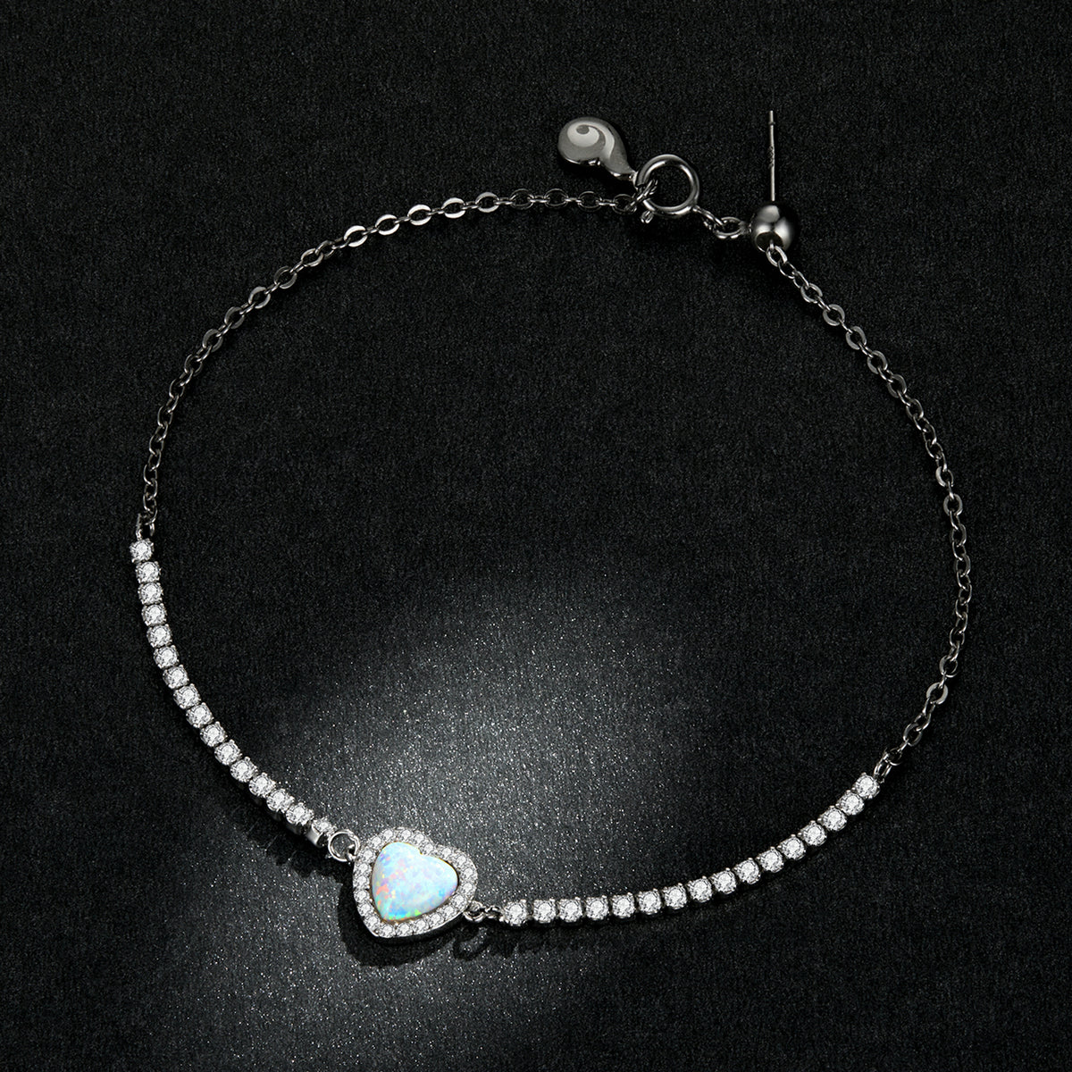 925 Sterling Silver Adjustable Bracelet with Translucent Opal and CZ for Women