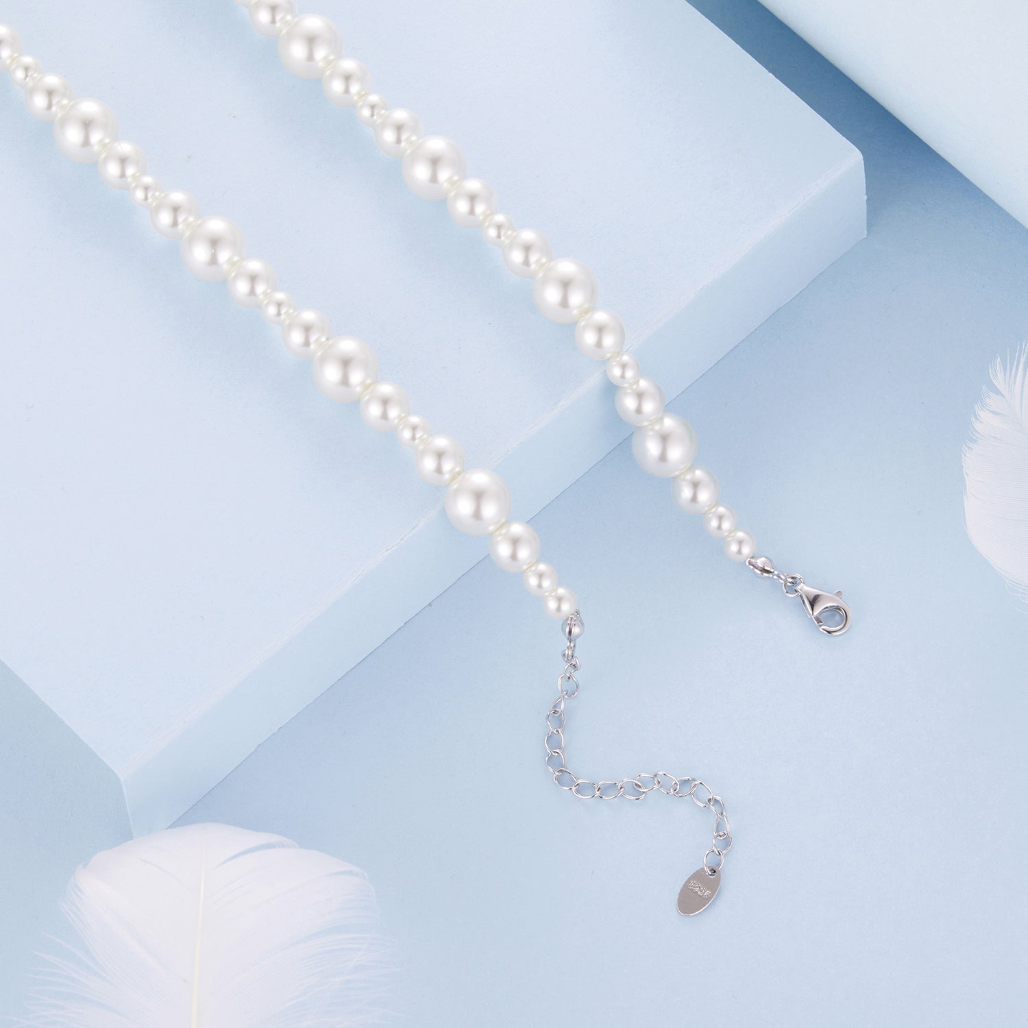 925 Sterling Silver White Gold Plated Necklace with Synthetic Pearls for Women