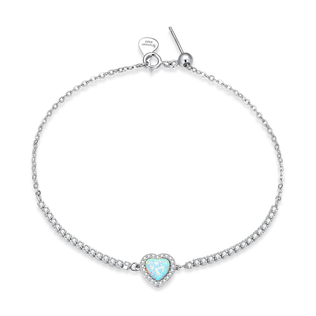 925 Sterling Silver Adjustable Bracelet with Translucent Opal and CZ for Women