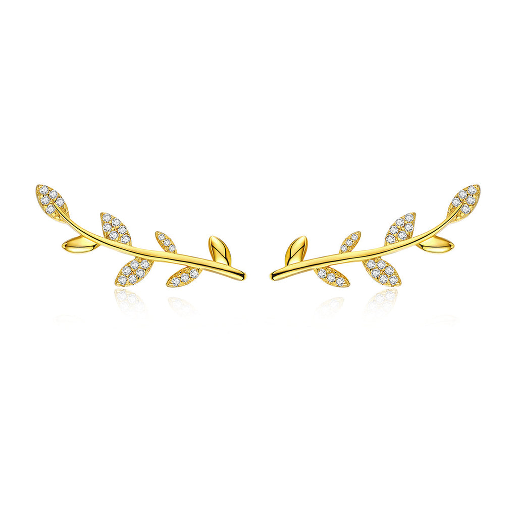 925 Sterling Silver Earrings with Gold Plating and CZ - 0.9x2.5cm for Women