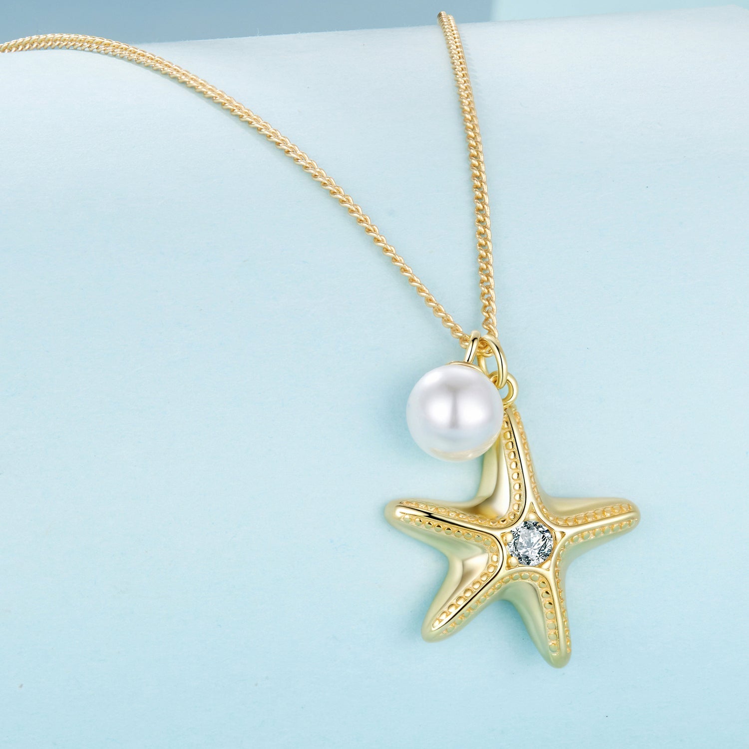 925 Sterling Silver Necklace with Gold Plating, 40+5cm, Featuring Synthetic Pearl & CZ for Women