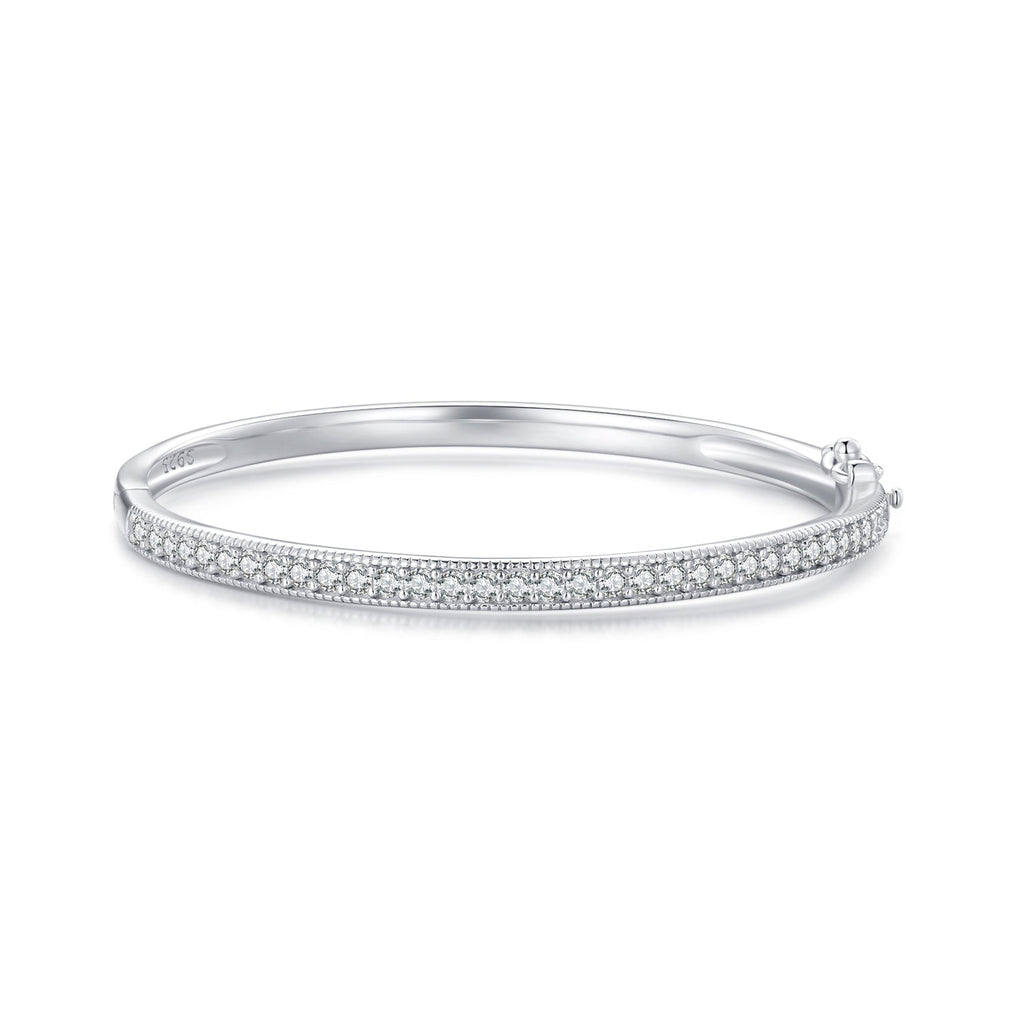 925 Silver & Platinum Pavé Setting CZ Bracelets, Size 17.0 mm for Women