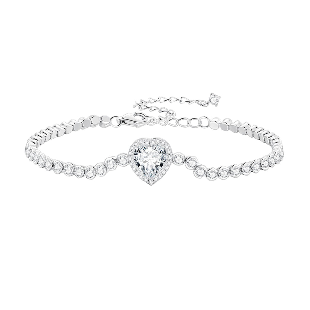 925 Sterling Silver Bracelet with CZ Zircon, 15+6.5cm, Platinum Plated for Women