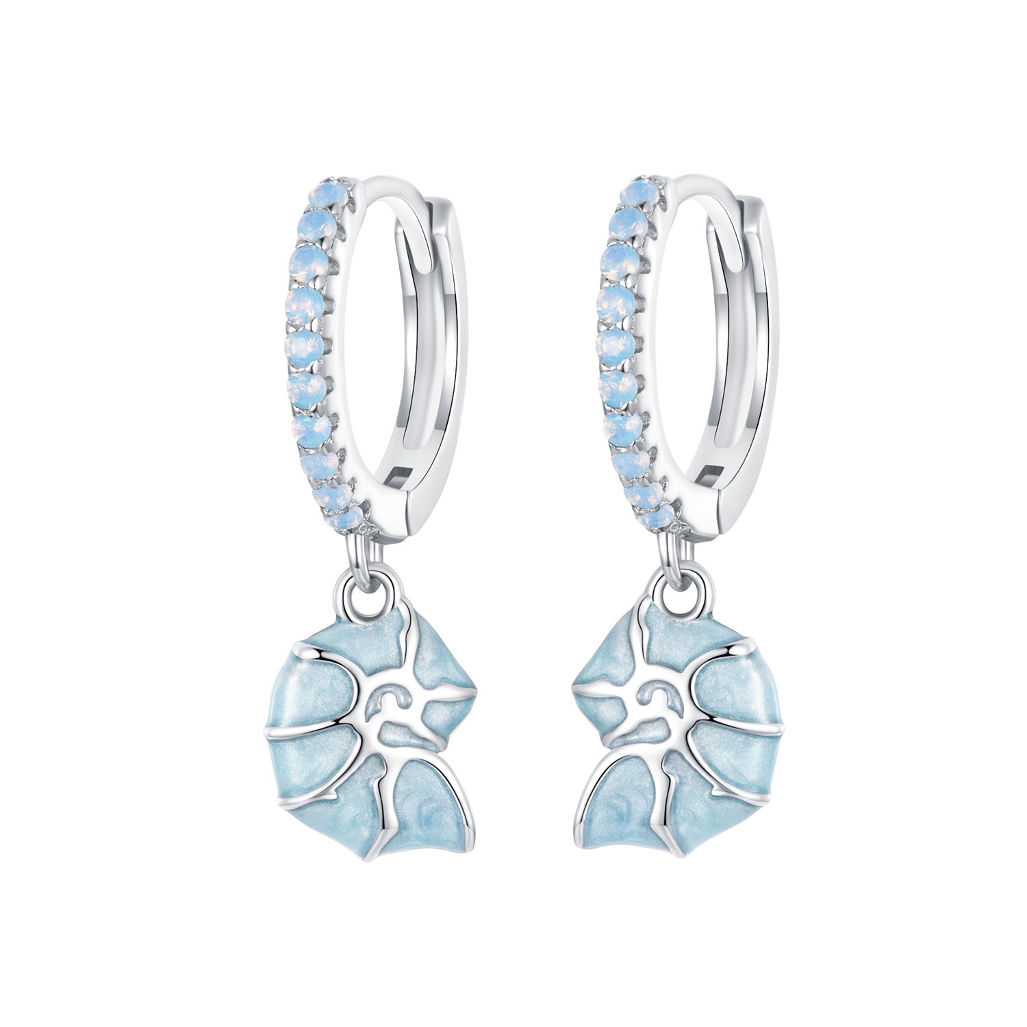 925 Sterling Silver Earrings with Nano Opal Stone and Enamel - 22x8mm