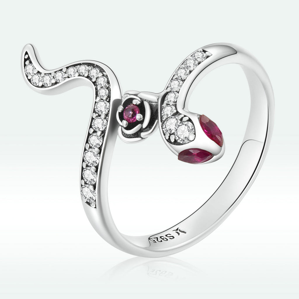 925 Sterling Silver Oxidized Snake Ring with Pavé Setting CZ for Women - Size 7.0