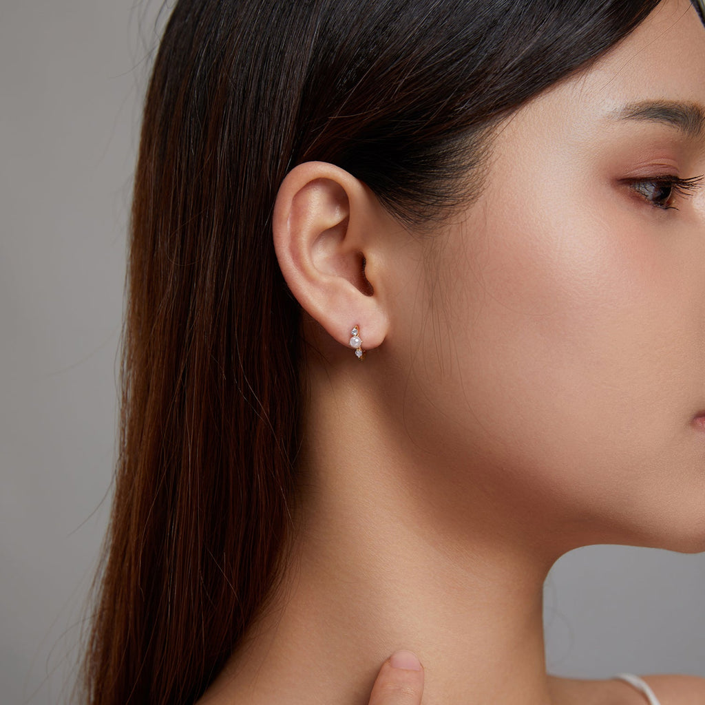 925 Sterling Silver Pavé CZ Gold Plated 1x0.5cm Earrings for Women