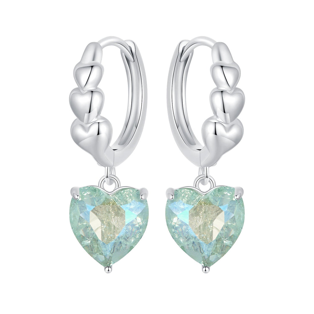 925 Sterling Silver Earrings with Transparent Glass, Plated White Gold, Size 23x8.5mm for Women