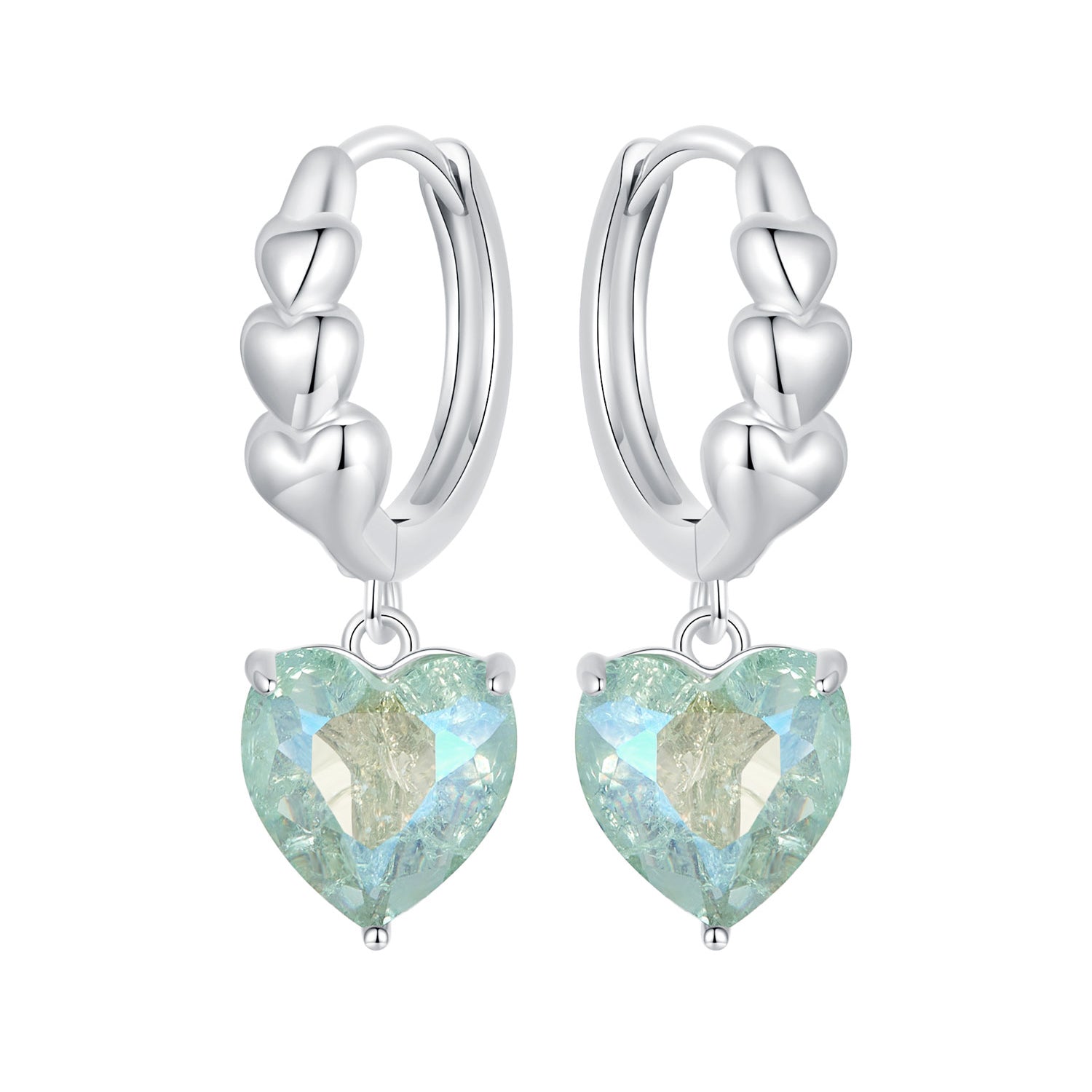 925 Sterling Silver Earrings with Transparent Glass, Plated White Gold, Size 23x8.5mm for Women
