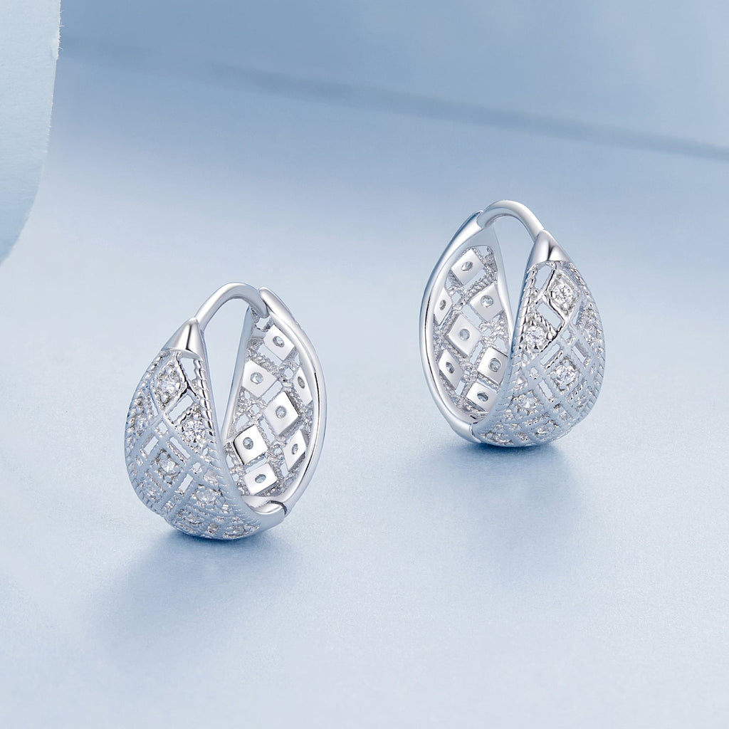 925 Sterling Silver White Gold Plated Pave Setting CZ Earrings 13*6mm for Women