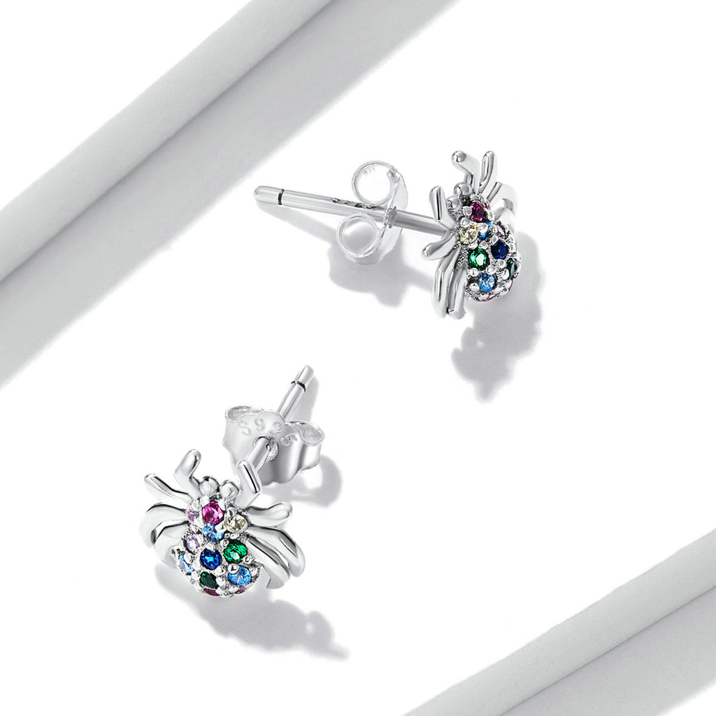 925 Sterling Silver Earrings with Pavé Setting CZ, Oxidized Silver, 0.7*0.8 cm for Women