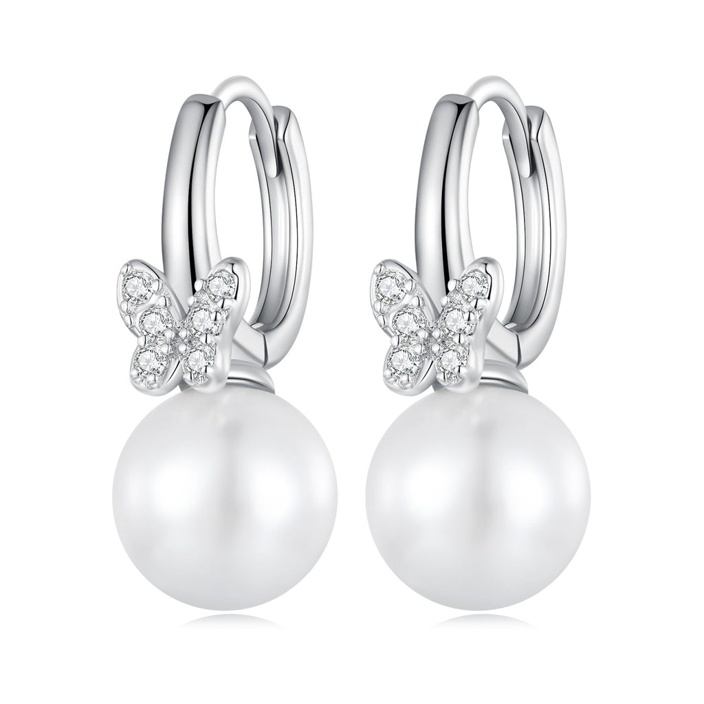 925 Sterling Silver Earrings with Plated Platinum and Shell Pearl for Women