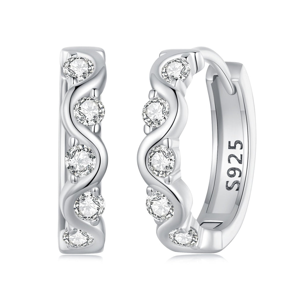 925 Sterling Silver Earrings with Platinum Plating and CZ - Stylish and Elegant Design for Women