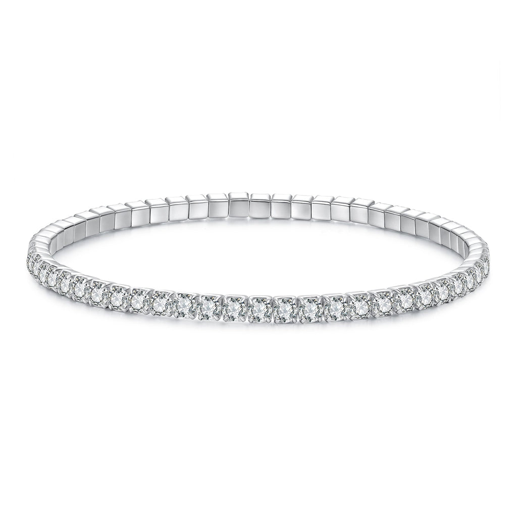 925 Sterling Silver White Gold Plated 16cm Stretchable CZ Bracelet for Women