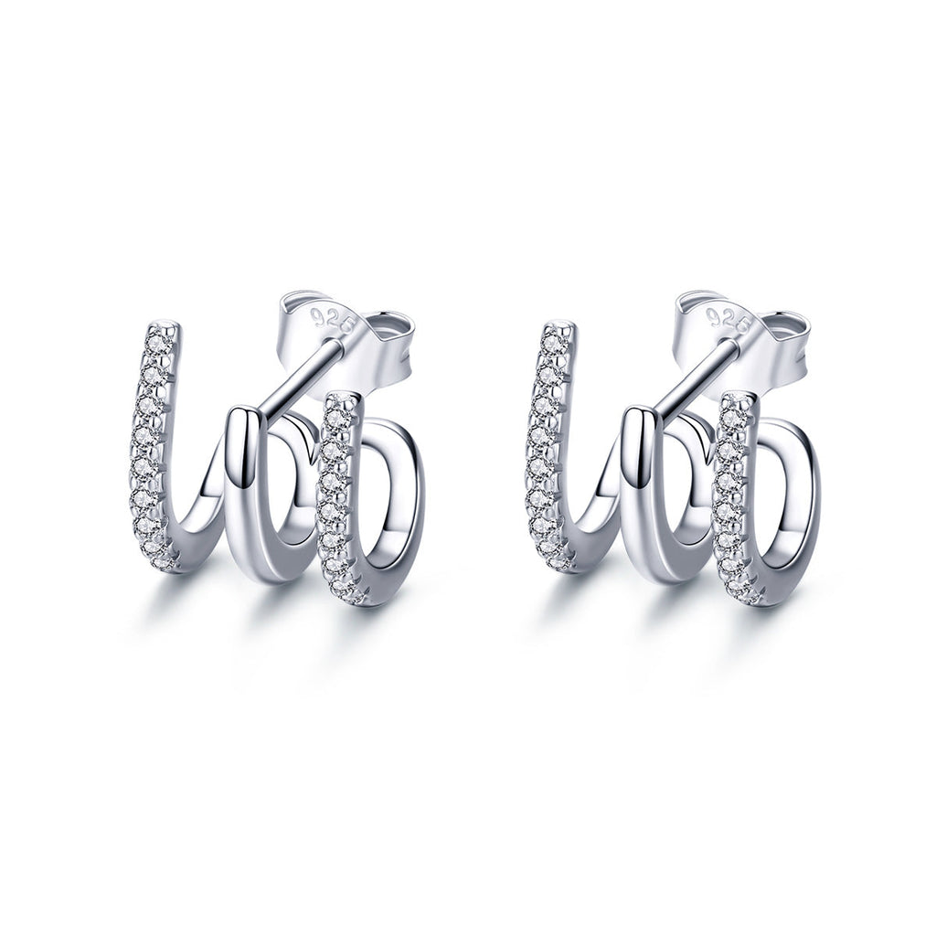 S925 Sterling Silver Platinum Plated Pavé Setting CZ Earrings